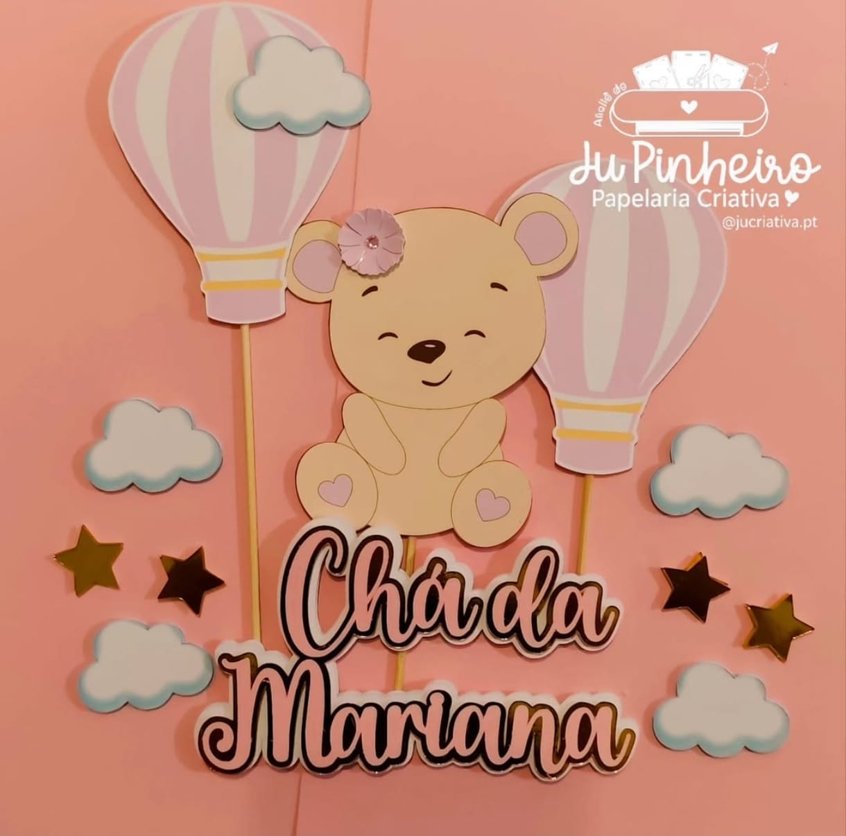 Topo para Bolo Tema Chá de Bebé Ursinha