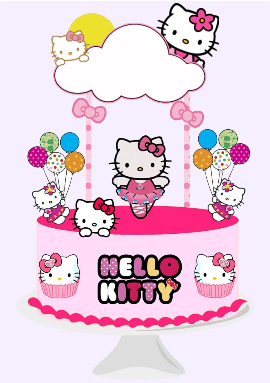 Topo de Bolo Hello Kitty - Decoração Festa Infantil
