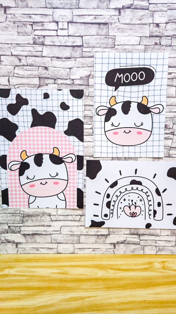 3 Quadros Impressos para Decorar parede - Tema Vaquinha