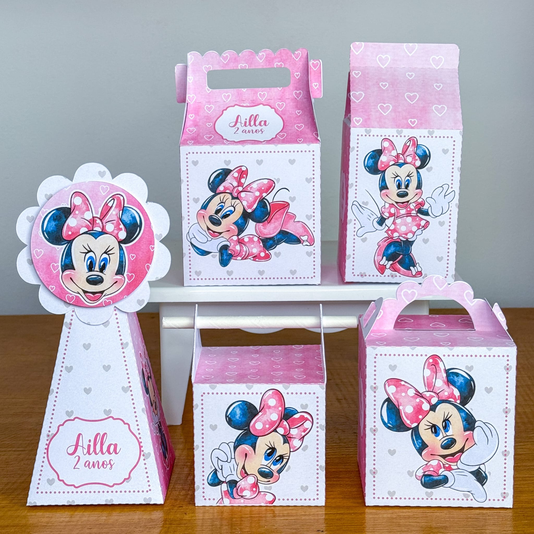 Kit 25 Caixinhas Tema Minnie Rosa