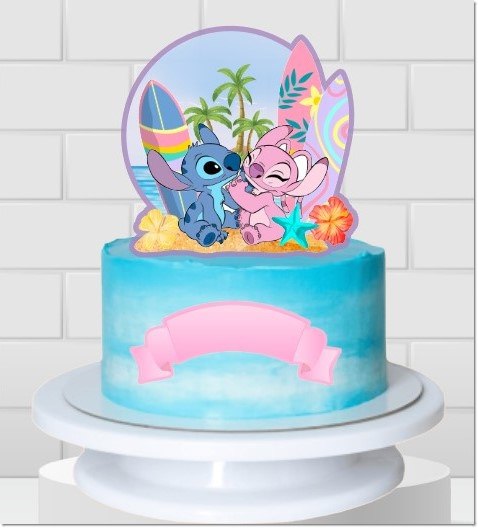 Topo de Bolo Tema Stitch e Angel